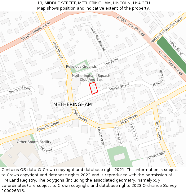 13, MIDDLE STREET, METHERINGHAM, LINCOLN, LN4 3EU: Location map and indicative extent of plot