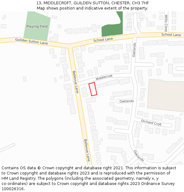 13, MIDDLECROFT, GUILDEN SUTTON, CHESTER, CH3 7HF: Location map and indicative extent of plot