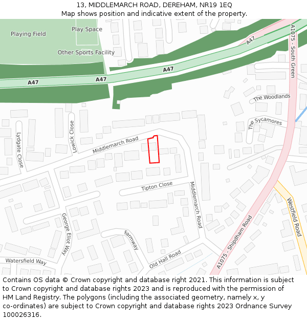 13, MIDDLEMARCH ROAD, DEREHAM, NR19 1EQ: Location map and indicative extent of plot