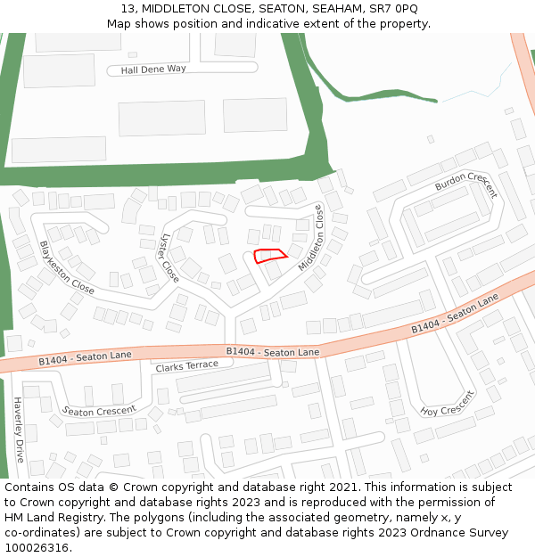 13, MIDDLETON CLOSE, SEATON, SEAHAM, SR7 0PQ: Location map and indicative extent of plot