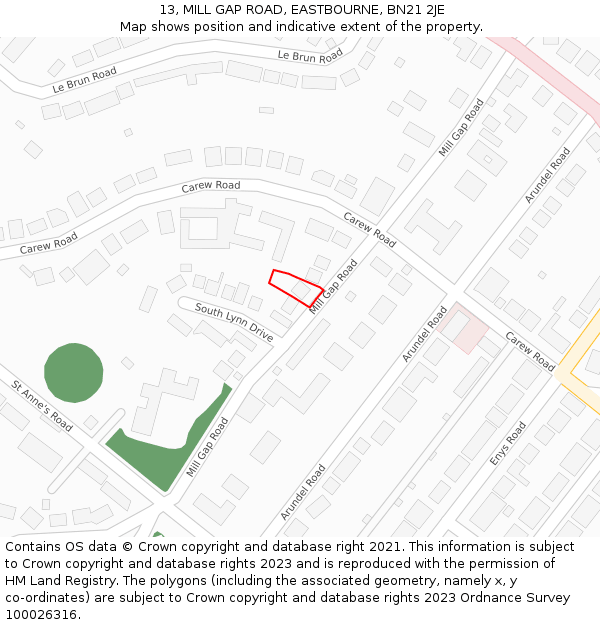 13, MILL GAP ROAD, EASTBOURNE, BN21 2JE: Location map and indicative extent of plot