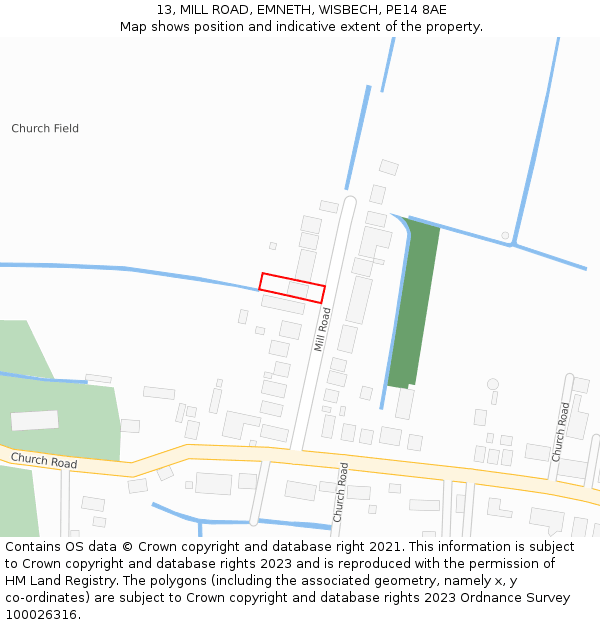 13, MILL ROAD, EMNETH, WISBECH, PE14 8AE: Location map and indicative extent of plot