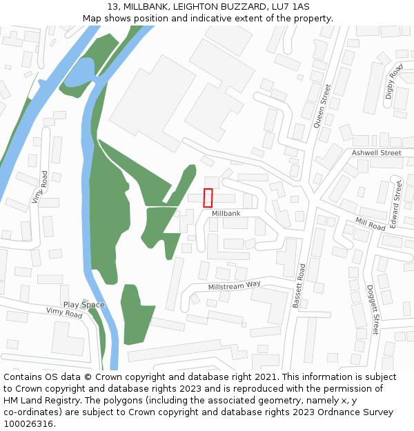 13, MILLBANK, LEIGHTON BUZZARD, LU7 1AS: Location map and indicative extent of plot