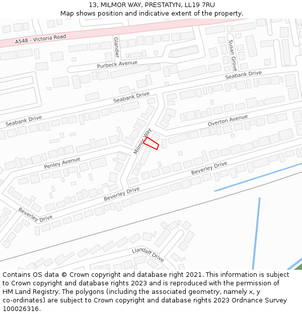 13, MILMOR WAY, PRESTATYN, LL19 7RU: Location map and indicative extent of plot