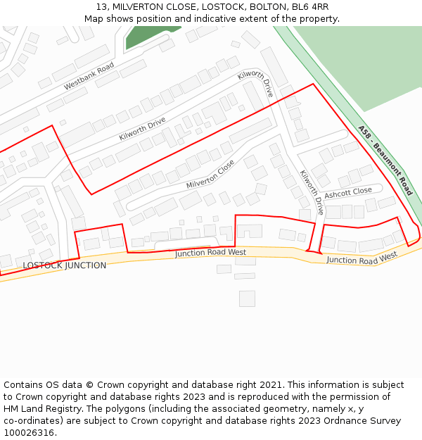 13, MILVERTON CLOSE, LOSTOCK, BOLTON, BL6 4RR: Location map and indicative extent of plot