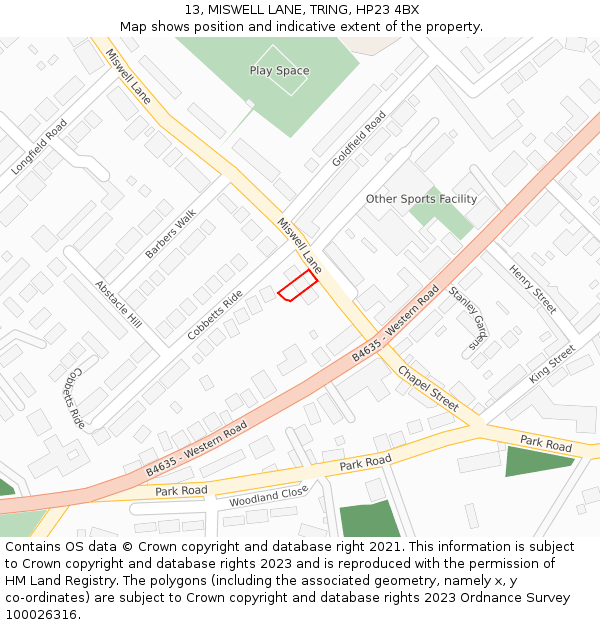 13, MISWELL LANE, TRING, HP23 4BX: Location map and indicative extent of plot