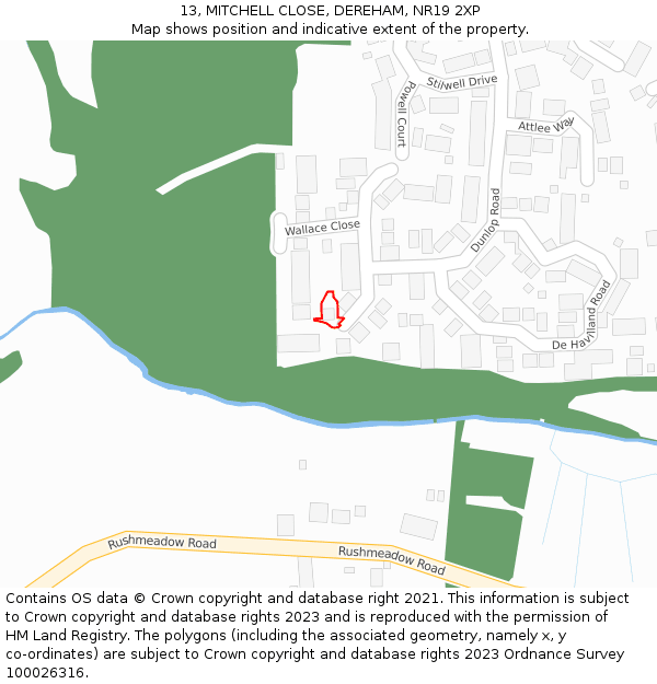 13, MITCHELL CLOSE, DEREHAM, NR19 2XP: Location map and indicative extent of plot