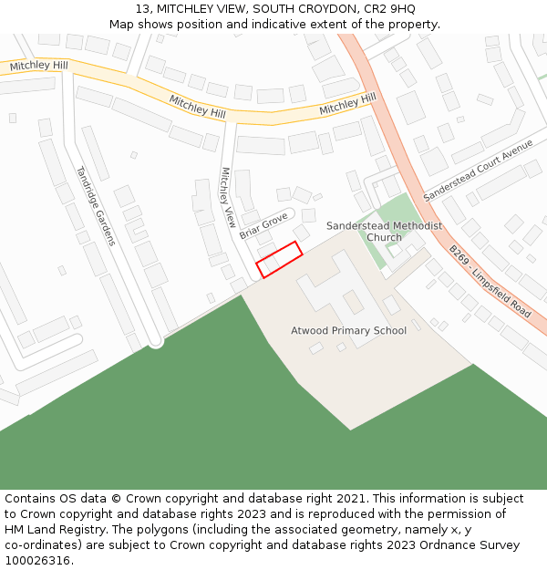 13, MITCHLEY VIEW, SOUTH CROYDON, CR2 9HQ: Location map and indicative extent of plot