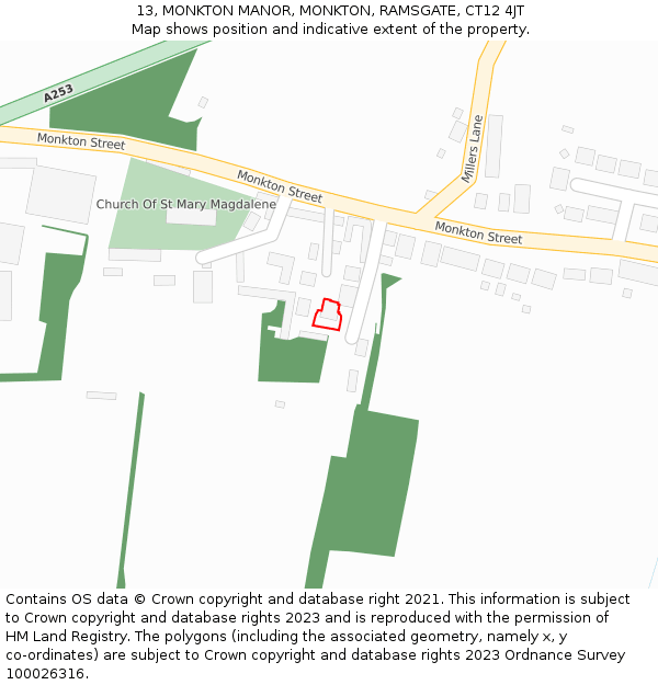 13, MONKTON MANOR, MONKTON, RAMSGATE, CT12 4JT: Location map and indicative extent of plot