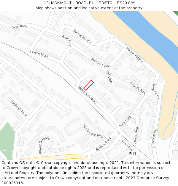 13, MONMOUTH ROAD, PILL, BRISTOL, BS20 0AY: Location map and indicative extent of plot