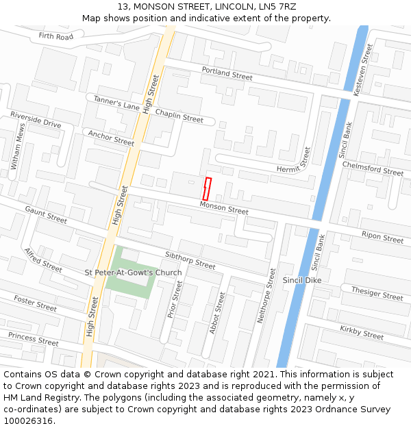 13, MONSON STREET, LINCOLN, LN5 7RZ: Location map and indicative extent of plot