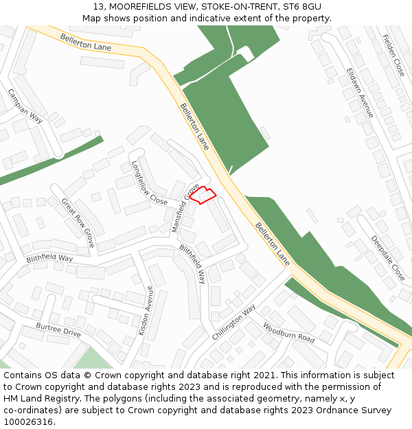 13, MOOREFIELDS VIEW, STOKE-ON-TRENT, ST6 8GU: Location map and indicative extent of plot