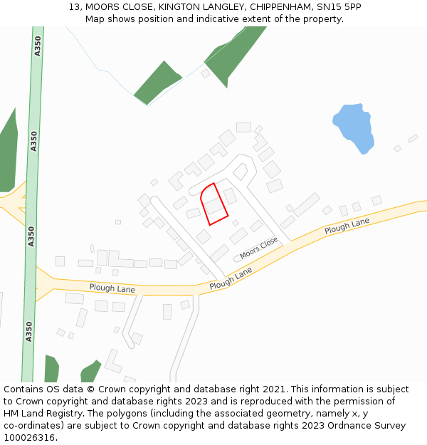 13, MOORS CLOSE, KINGTON LANGLEY, CHIPPENHAM, SN15 5PP: Location map and indicative extent of plot