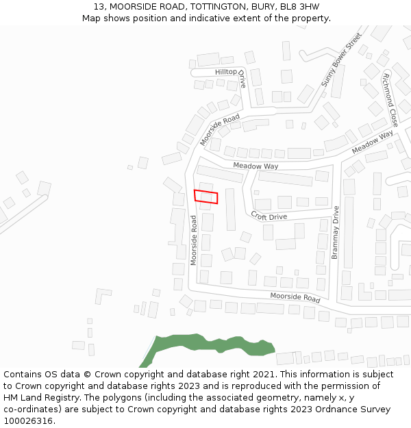 13, MOORSIDE ROAD, TOTTINGTON, BURY, BL8 3HW: Location map and indicative extent of plot