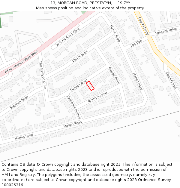 13, MORGAN ROAD, PRESTATYN, LL19 7YY: Location map and indicative extent of plot
