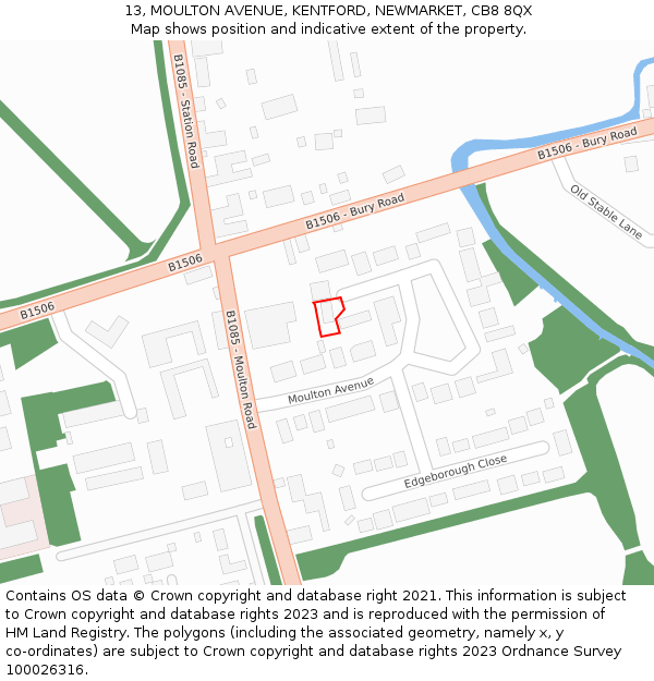 13, MOULTON AVENUE, KENTFORD, NEWMARKET, CB8 8QX: Location map and indicative extent of plot