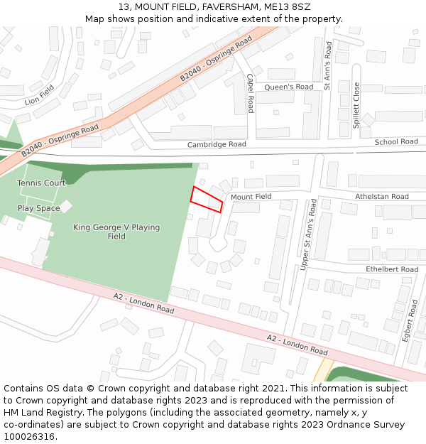 13, MOUNT FIELD, FAVERSHAM, ME13 8SZ: Location map and indicative extent of plot