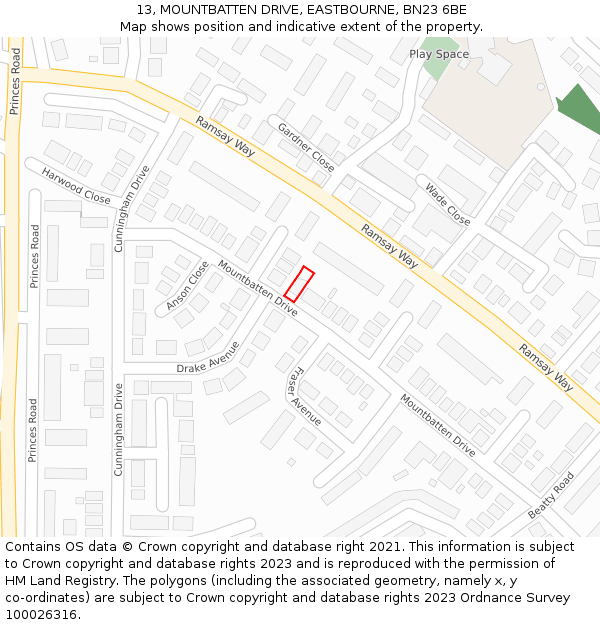 13, MOUNTBATTEN DRIVE, EASTBOURNE, BN23 6BE: Location map and indicative extent of plot