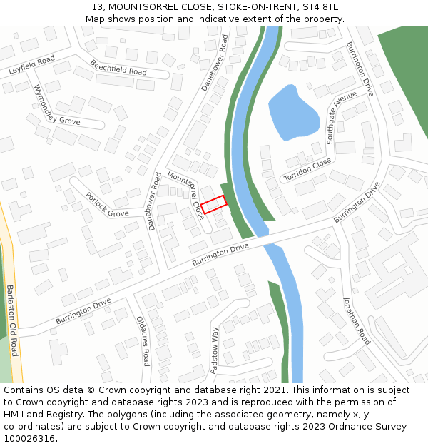 13, MOUNTSORREL CLOSE, STOKE-ON-TRENT, ST4 8TL: Location map and indicative extent of plot