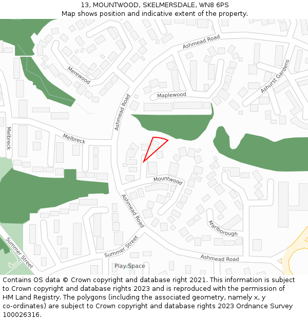 13, MOUNTWOOD, SKELMERSDALE, WN8 6PS: Location map and indicative extent of plot