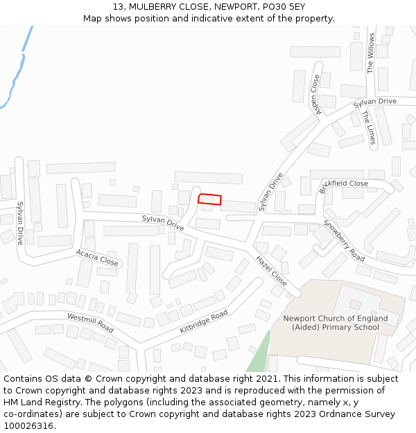 13, MULBERRY CLOSE, NEWPORT, PO30 5EY: Location map and indicative extent of plot