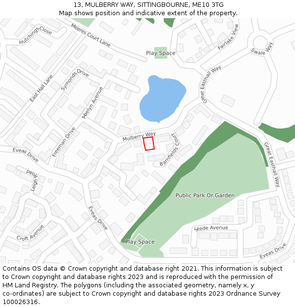 13, MULBERRY WAY, SITTINGBOURNE, ME10 3TG: Location map and indicative extent of plot