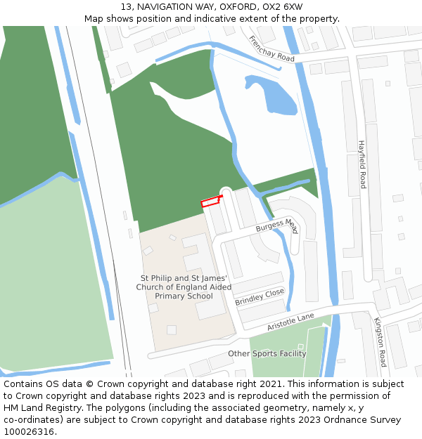 13, NAVIGATION WAY, OXFORD, OX2 6XW: Location map and indicative extent of plot