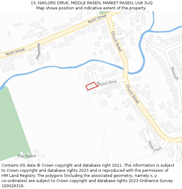 13, NAYLORS DRIVE, MIDDLE RASEN, MARKET RASEN, LN8 3UQ: Location map and indicative extent of plot