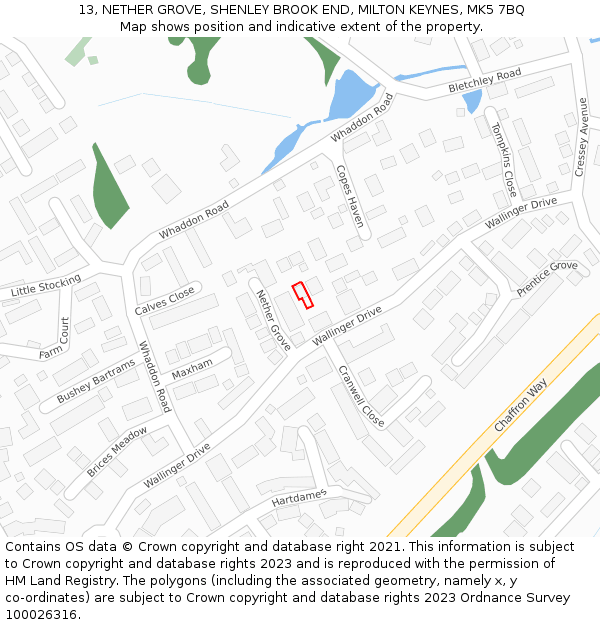 13, NETHER GROVE, SHENLEY BROOK END, MILTON KEYNES, MK5 7BQ: Location map and indicative extent of plot