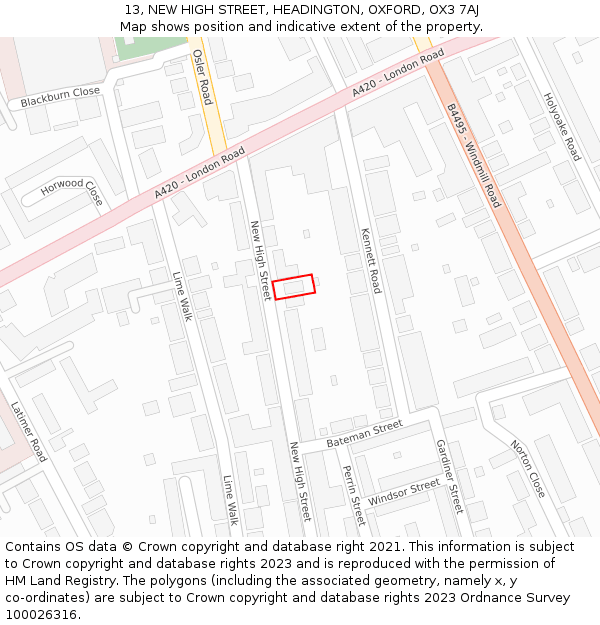 13, NEW HIGH STREET, HEADINGTON, OXFORD, OX3 7AJ: Location map and indicative extent of plot