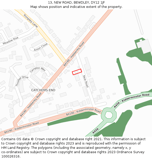 13, NEW ROAD, BEWDLEY, DY12 1JF: Location map and indicative extent of plot