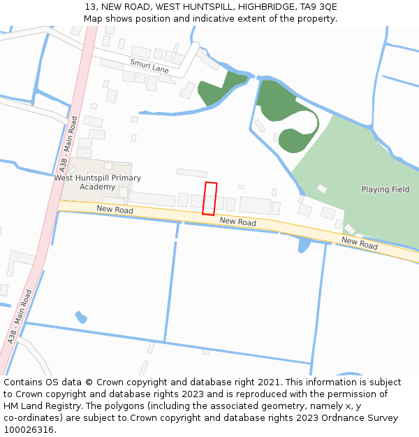 13, NEW ROAD, WEST HUNTSPILL, HIGHBRIDGE, TA9 3QE: Location map and indicative extent of plot