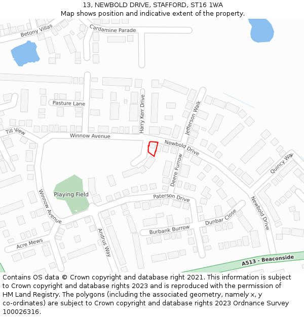 13, NEWBOLD DRIVE, STAFFORD, ST16 1WA: Location map and indicative extent of plot