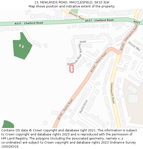 13, NEWLANDS ROAD, MACCLESFIELD, SK10 3LW: Location map and indicative extent of plot