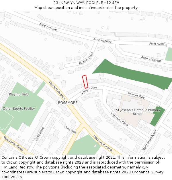 13, NEWLYN WAY, POOLE, BH12 4EA: Location map and indicative extent of plot