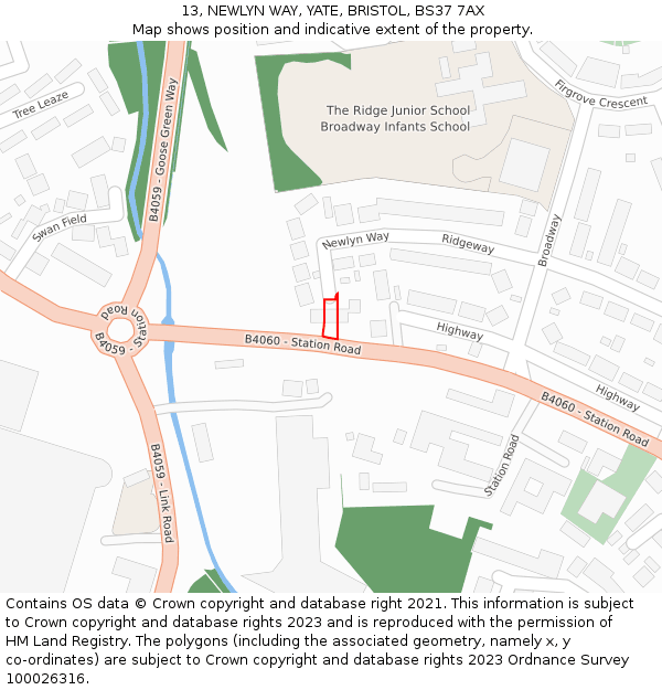 13, NEWLYN WAY, YATE, BRISTOL, BS37 7AX: Location map and indicative extent of plot