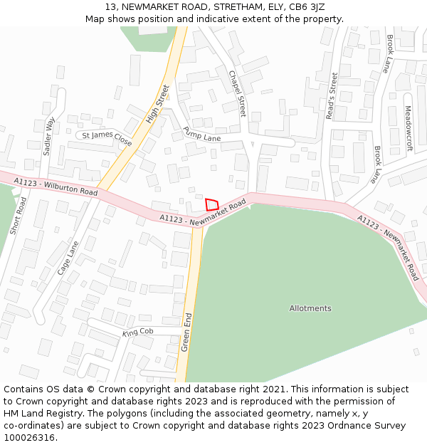 13, NEWMARKET ROAD, STRETHAM, ELY, CB6 3JZ: Location map and indicative extent of plot