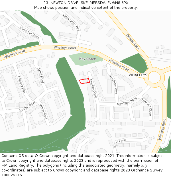 13, NEWTON DRIVE, SKELMERSDALE, WN8 6PX: Location map and indicative extent of plot
