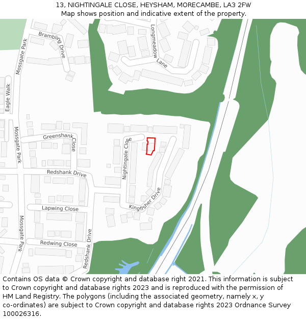 13, NIGHTINGALE CLOSE, HEYSHAM, MORECAMBE, LA3 2FW: Location map and indicative extent of plot