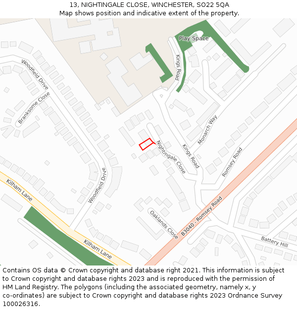 13, NIGHTINGALE CLOSE, WINCHESTER, SO22 5QA: Location map and indicative extent of plot