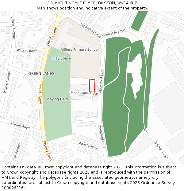 13, NIGHTINGALE PLACE, BILSTON, WV14 6LZ: Location map and indicative extent of plot