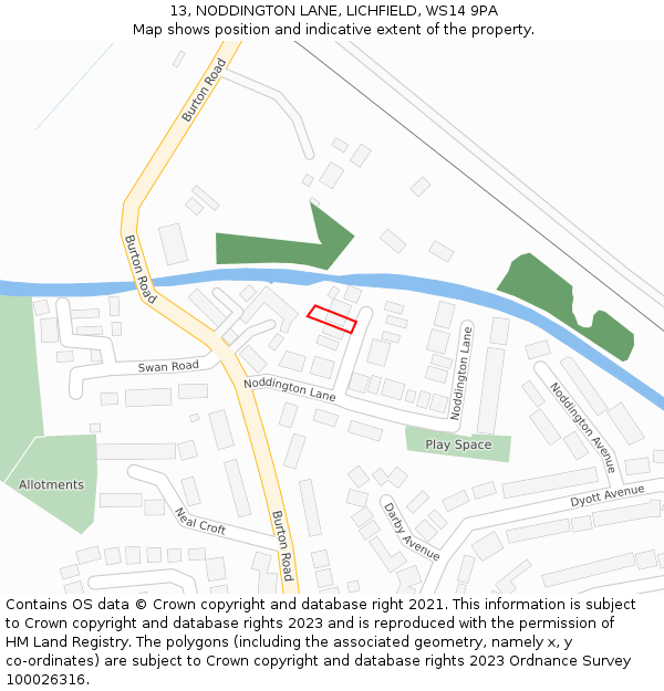 13, NODDINGTON LANE, LICHFIELD, WS14 9PA: Location map and indicative extent of plot