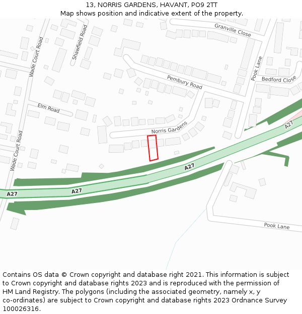 13, NORRIS GARDENS, HAVANT, PO9 2TT: Location map and indicative extent of plot