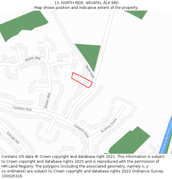 13, NORTH RIDE, WELWYN, AL6 9RD: Location map and indicative extent of plot