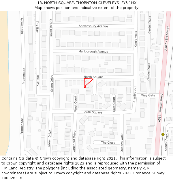 13, NORTH SQUARE, THORNTON-CLEVELEYS, FY5 1HX: Location map and indicative extent of plot