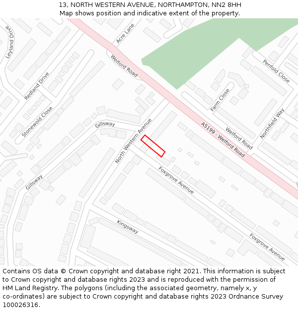 13, NORTH WESTERN AVENUE, NORTHAMPTON, NN2 8HH: Location map and indicative extent of plot