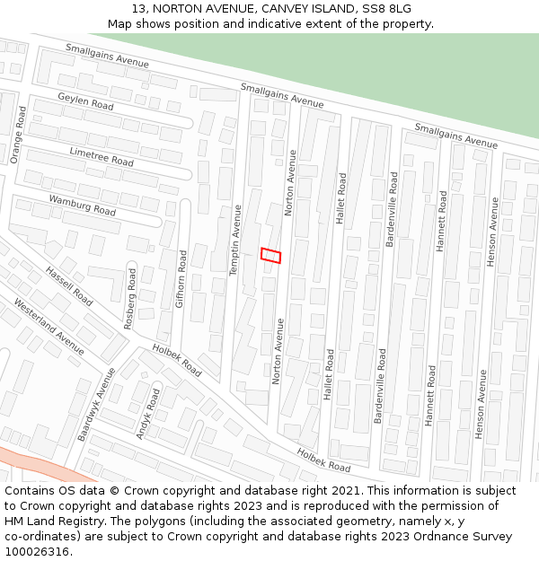 13, NORTON AVENUE, CANVEY ISLAND, SS8 8LG: Location map and indicative extent of plot