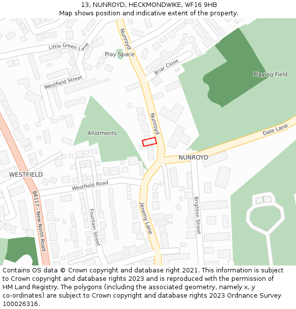 13, NUNROYD, HECKMONDWIKE, WF16 9HB: Location map and indicative extent of plot