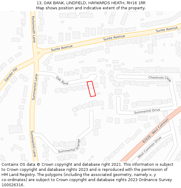 13, OAK BANK, LINDFIELD, HAYWARDS HEATH, RH16 1RR: Location map and indicative extent of plot