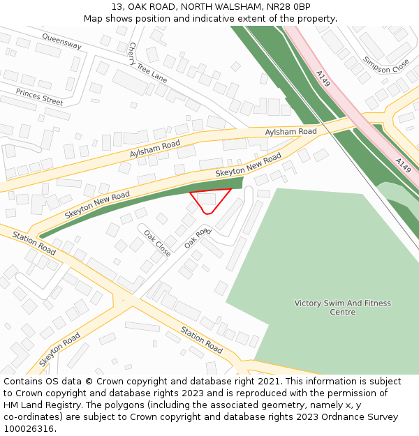 13, OAK ROAD, NORTH WALSHAM, NR28 0BP: Location map and indicative extent of plot